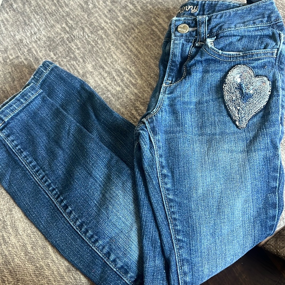 Old Navy girl skinny jeans sequin heart
